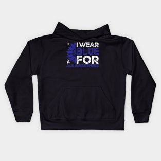 Als Awareness I Wear Blue For ALS Awareness Sunflower Kids Hoodie